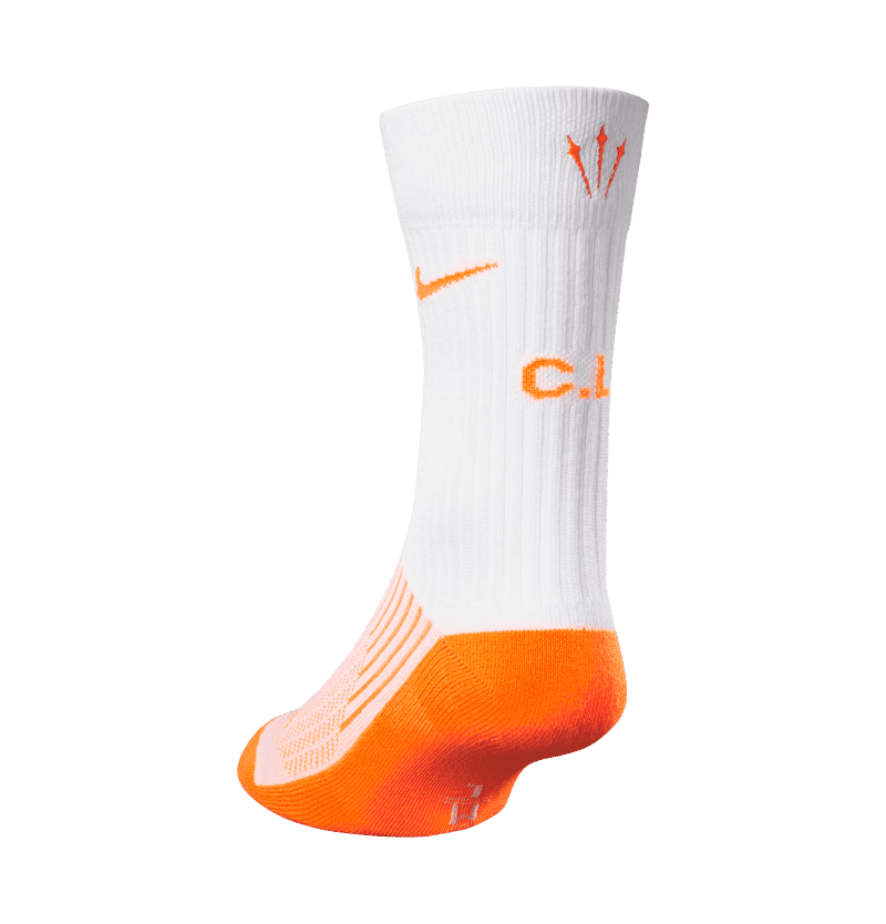 NOCTA SOCK WHITE ORANGE 3QUARTER BACK LEFT