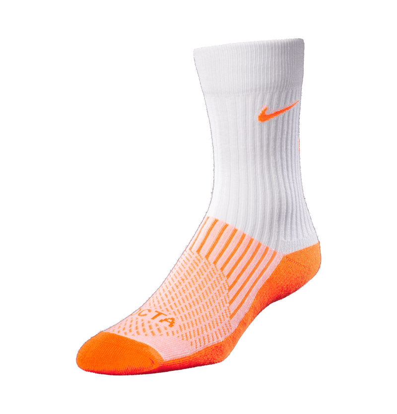 NOCTA SOCK WHITE ORANGE 3QUARTER FRONT